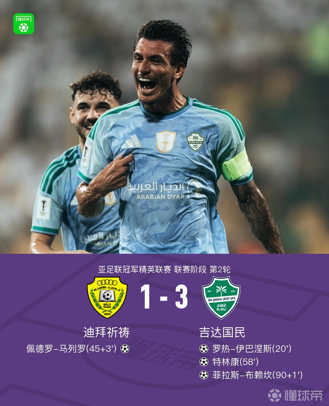 吉达国民3-1迪拜祈祷，特林康传射建功，伊巴涅斯破门